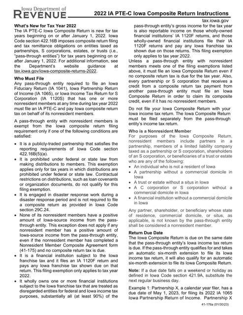 Form IA PTE-C, 41-174 2022 Printable Pdf