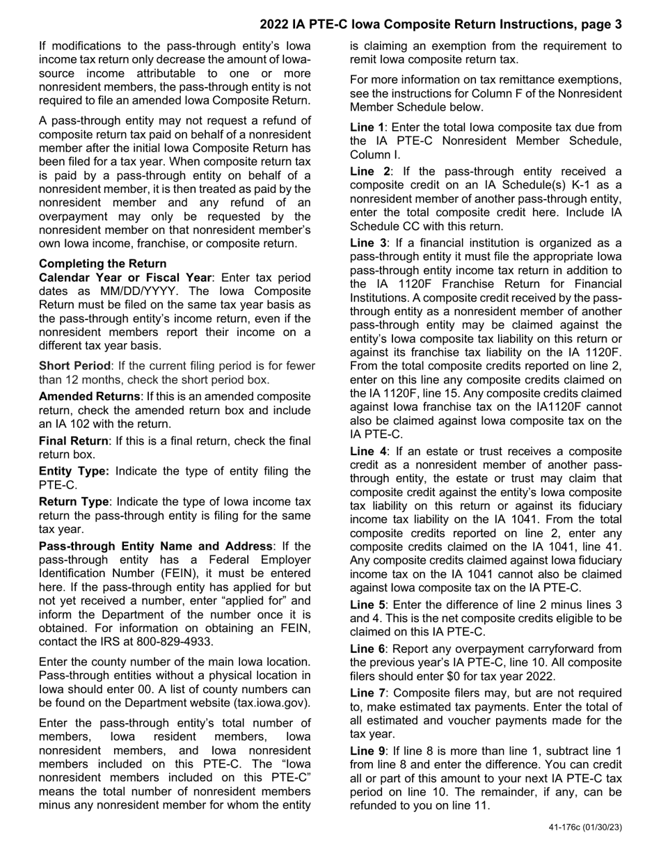 Instructions for Form IA PTE-C, 41-174 Iowa Composite Return - Iowa, Page 3