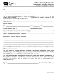 Document preview: Form 56-069 Notice to Property Owner as to Assessment by Board of Review Special Equalization Session - Iowa
