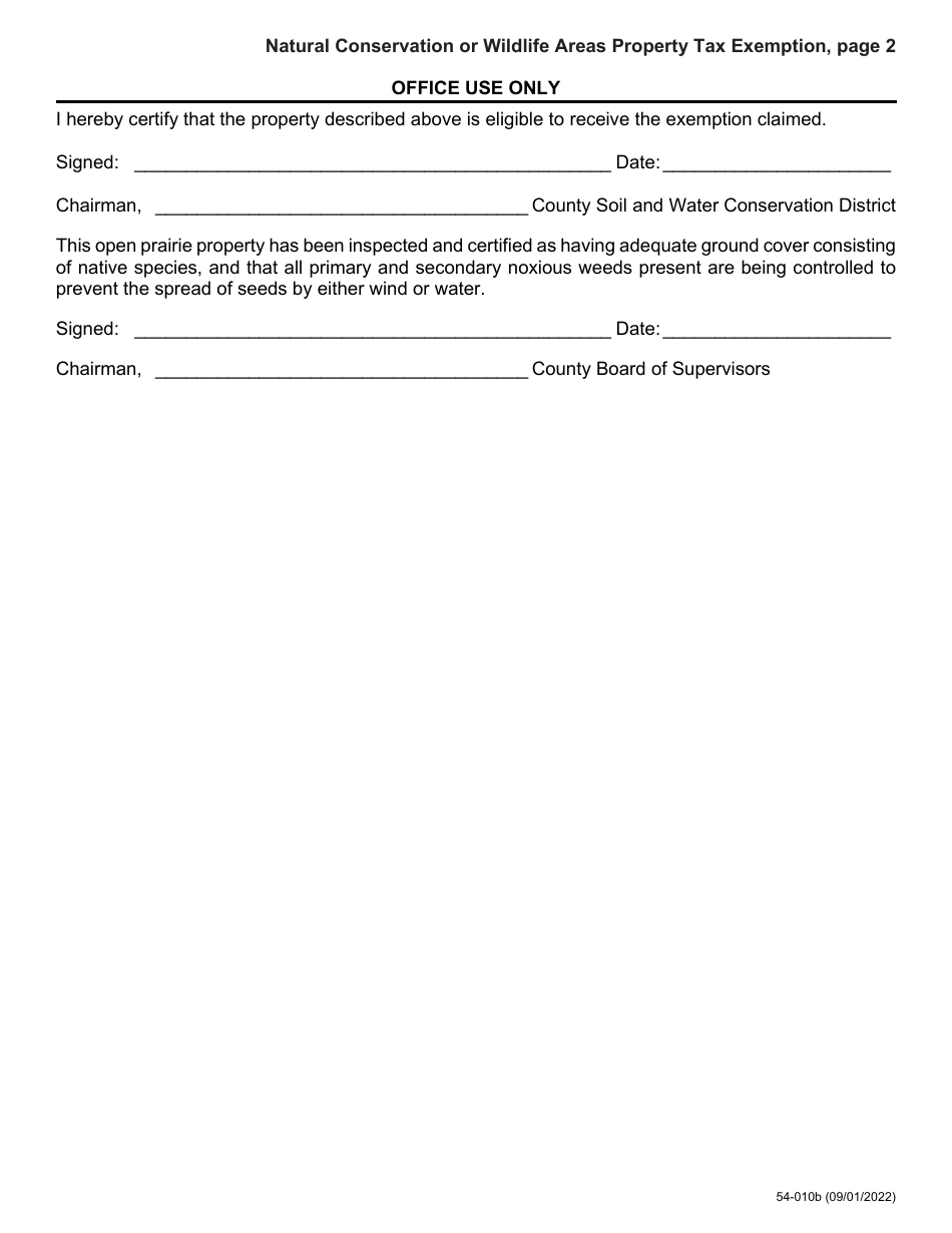Form 54-010 Natural Conservation or Wildlife Areas Property Tax Exemption - Iowa, Page 2