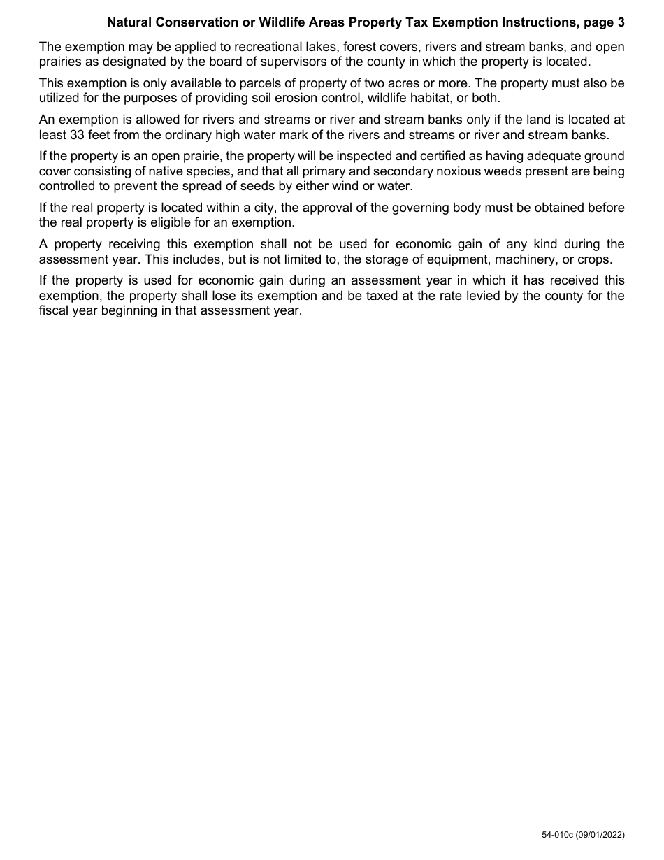 Form 54-010 Natural Conservation or Wildlife Areas Property Tax Exemption - Iowa, Page 3
