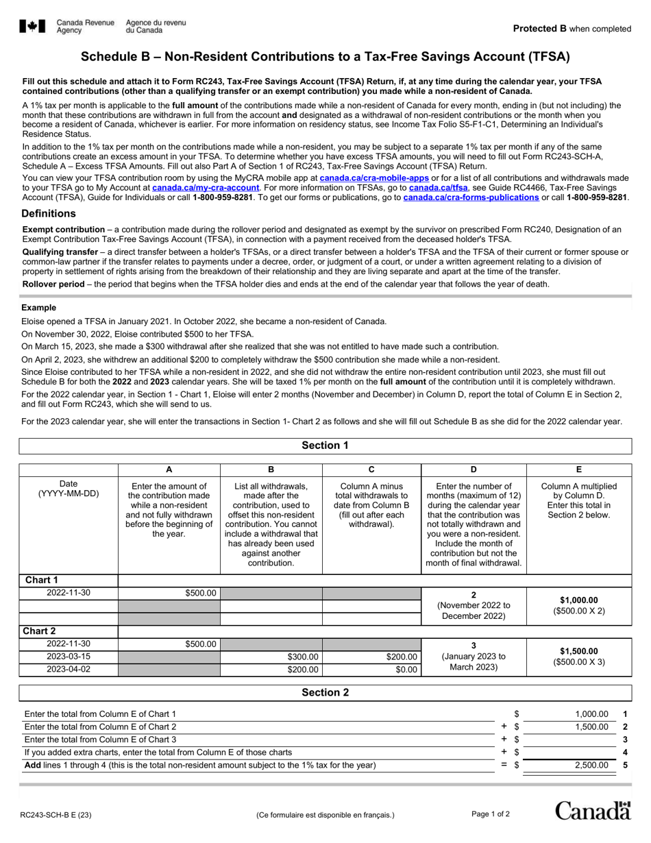 Form RC243 Schedule B Non-resident Contributions to a Tax-Free Savings Account (Tfsa) - Canada, Page 1