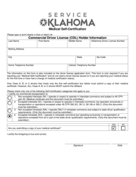 Document preview: Commercial Driver License (Cdl) Medical Self-certification Affidavit Form - Oklahoma