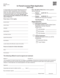 Form 782 In-transit License Plate Application (Aka K-Tag) - Oklahoma