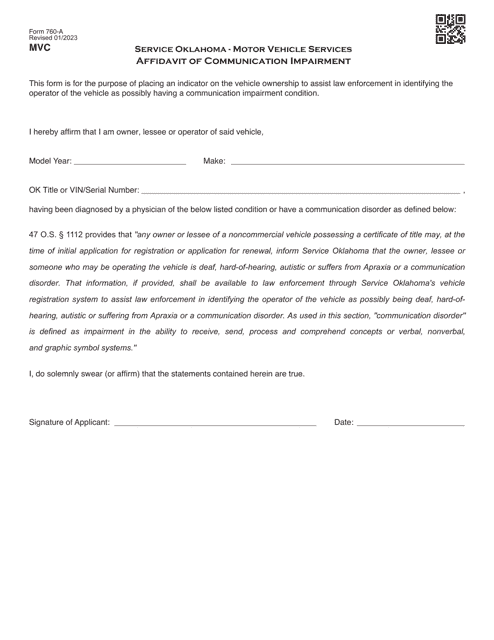 Form 760-A Affidavit of Communication Impairment - Oklahoma