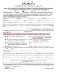 Document preview: Form DPS302DC 002 Physical Disability Parking Placard Application - Oklahoma