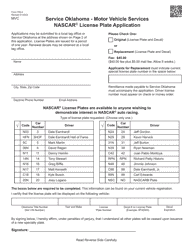 Form 708-A Nascar License Plate Application - Oklahoma