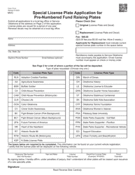 Form 710-A Special License Plate Application for Pre-numbered Fund Raising Plates - Oklahoma