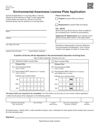 Form 710-E Environmental Awareness License Plate Application - Oklahoma