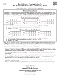 Form 710-J Special License Plate Application for Pre-numbered or Personalized Fund Raising Plates - Oklahoma, Page 2