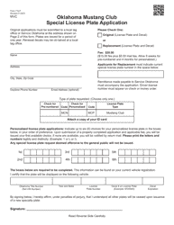 Form 716-P Oklahoma Mustang Club Special License Plate Application - Oklahoma