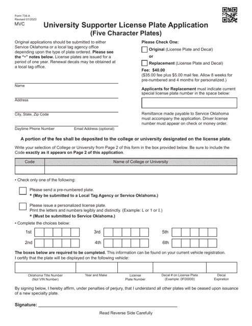 Form 734-A  Printable Pdf