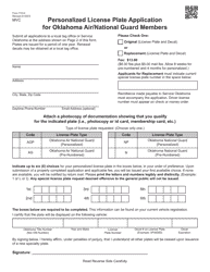 Form 710-N Personalized License Plate Application for Oklahoma Air/National Guard Members - Oklahoma