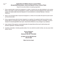 Form 751-F Application for Military Honors License Plates (Except Multi-Decoration, Korea and Special Forces License Plate) - Oklahoma, Page 2