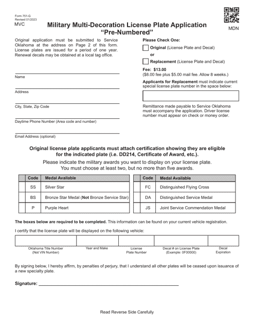 Form 751-G  Printable Pdf