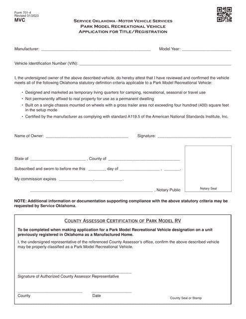 Form 701-4  Printable Pdf