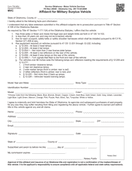 Document preview: Form 754-MSV Affidavit for Military Surplus Vehicle - Oklahoma