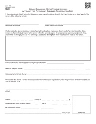 Document preview: Form 760 Affidavit for Physically Disabled Registration Fee - Oklahoma