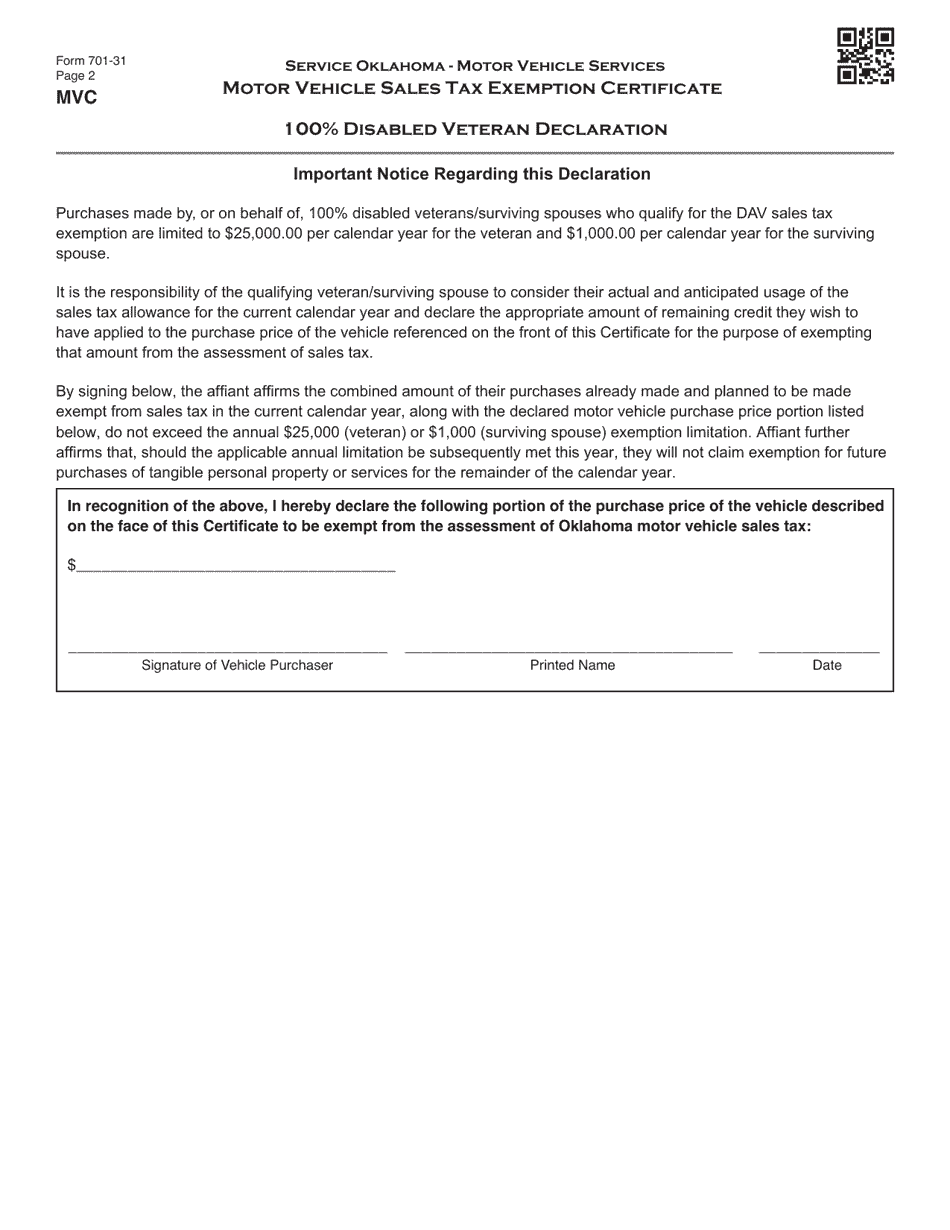 Form 701 31 Fill Out Sign Online And Download Fillable Pdf Oklahoma Templateroller