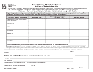Form 761-B Affidavit of Rebodied Vehicle - Oklahoma
