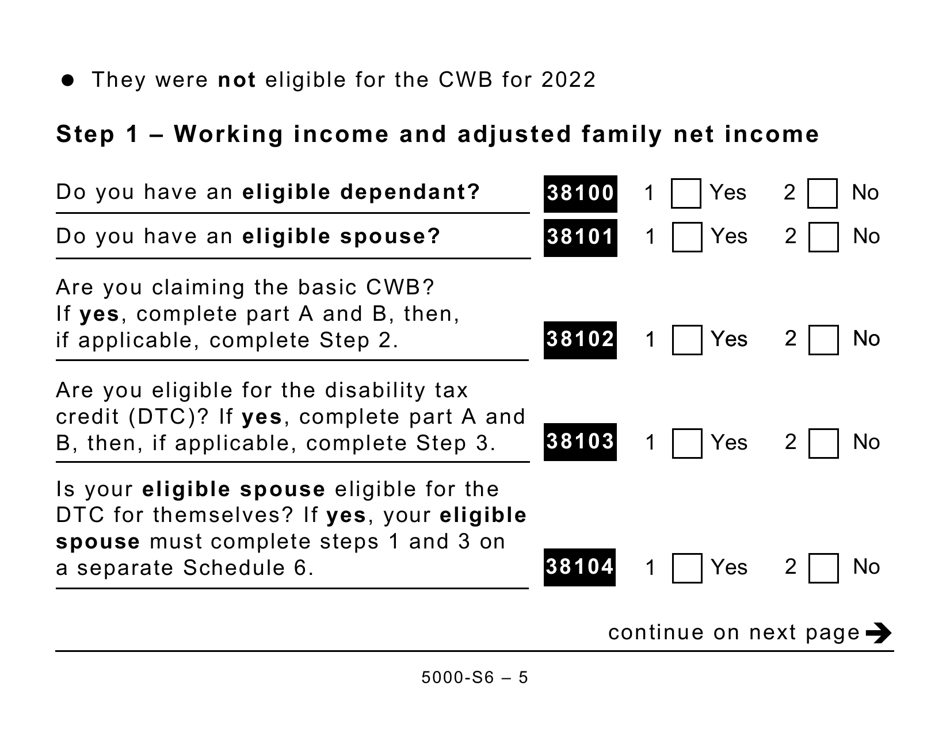 Form 5005-S6 Schedule 6 Canada Workers Benefit - Large Print - Canada, Page 5