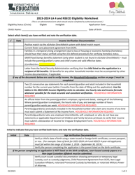 La 4 and Nsecd Eligibility Worksheet - Louisiana, 2024