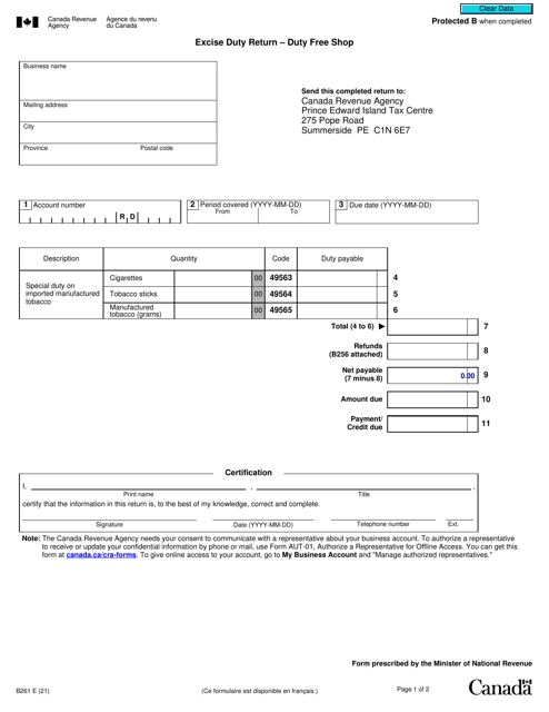 Form B261  Printable Pdf