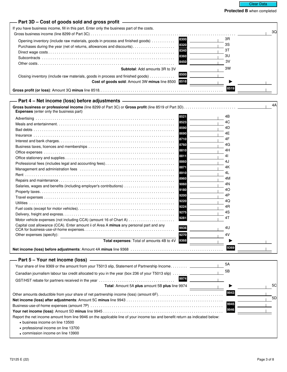 Form T2125 Download Fillable PDF Or Fill Online Statement Of Business ...