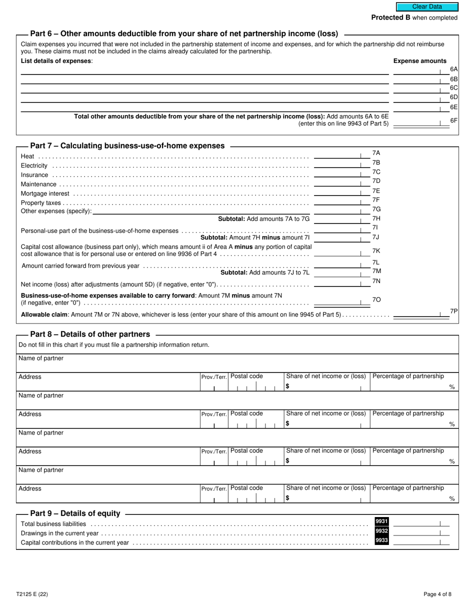 Form T2125 Download Fillable PDF Or Fill Online Statement Of Business ...