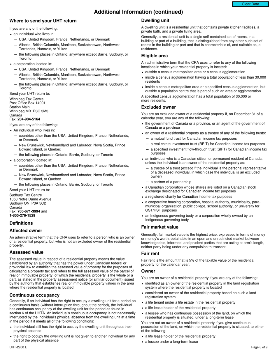 Form UHT-2900 Underused Housing Tax Return and Election Form - Canada, Page 8