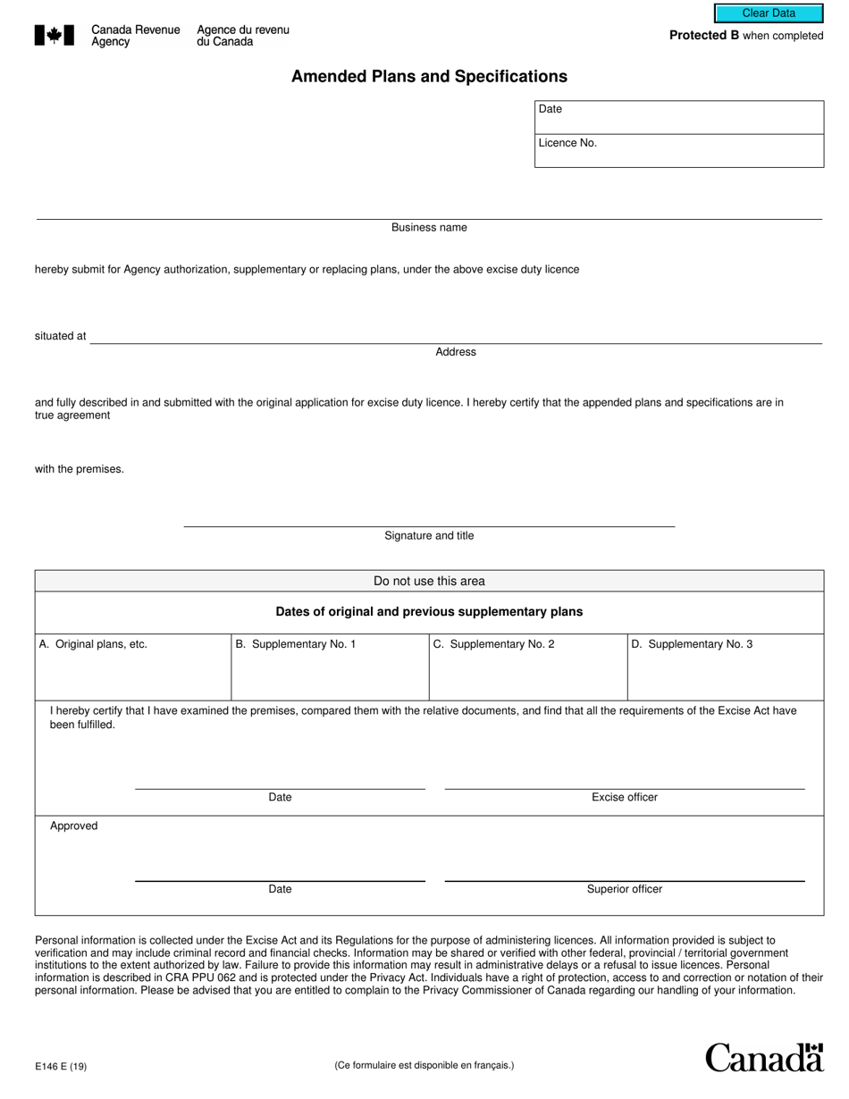 Form E146 Amended Plans and Specifications - Canada, Page 1