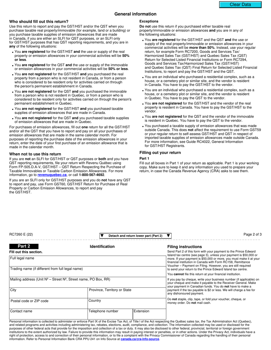 Form RC7260 - Fill Out, Sign Online and Download Fillable PDF, Canada ...