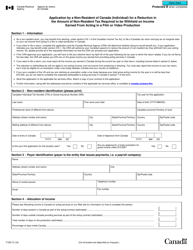 Document preview: Form T1287 Application by a Non-resident of Canada (Individual) for a Reduction in the Amount of Non-resident Tax Required to Be Withheld on Income Earned From Acting in a Film or Video Production - Canada