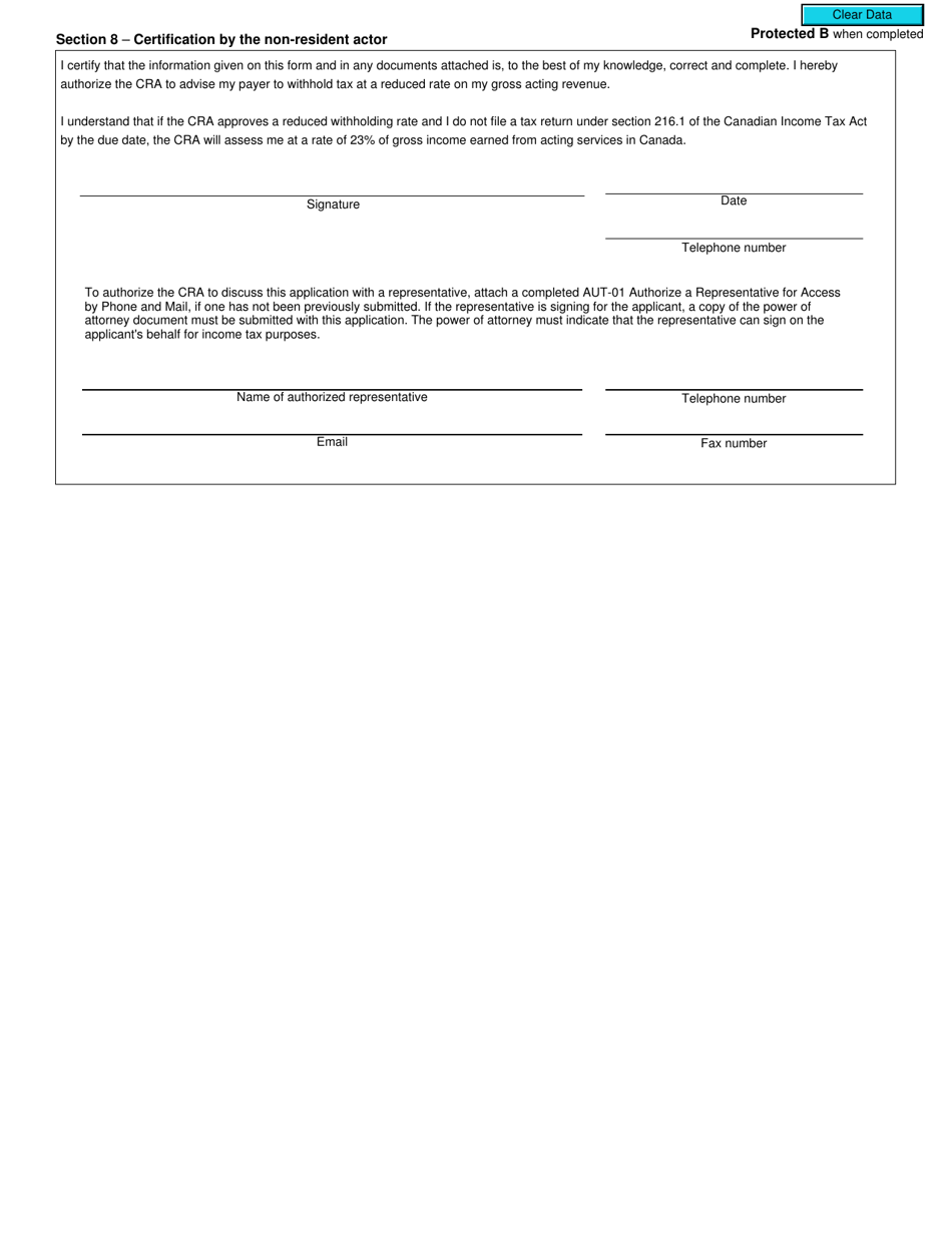 Form T1287 Application by a Non-resident of Canada (Individual) for a Reduction in the Amount of Non-resident Tax Required to Be Withheld on Income Earned From Acting in a Film or Video Production - Canada, Page 3