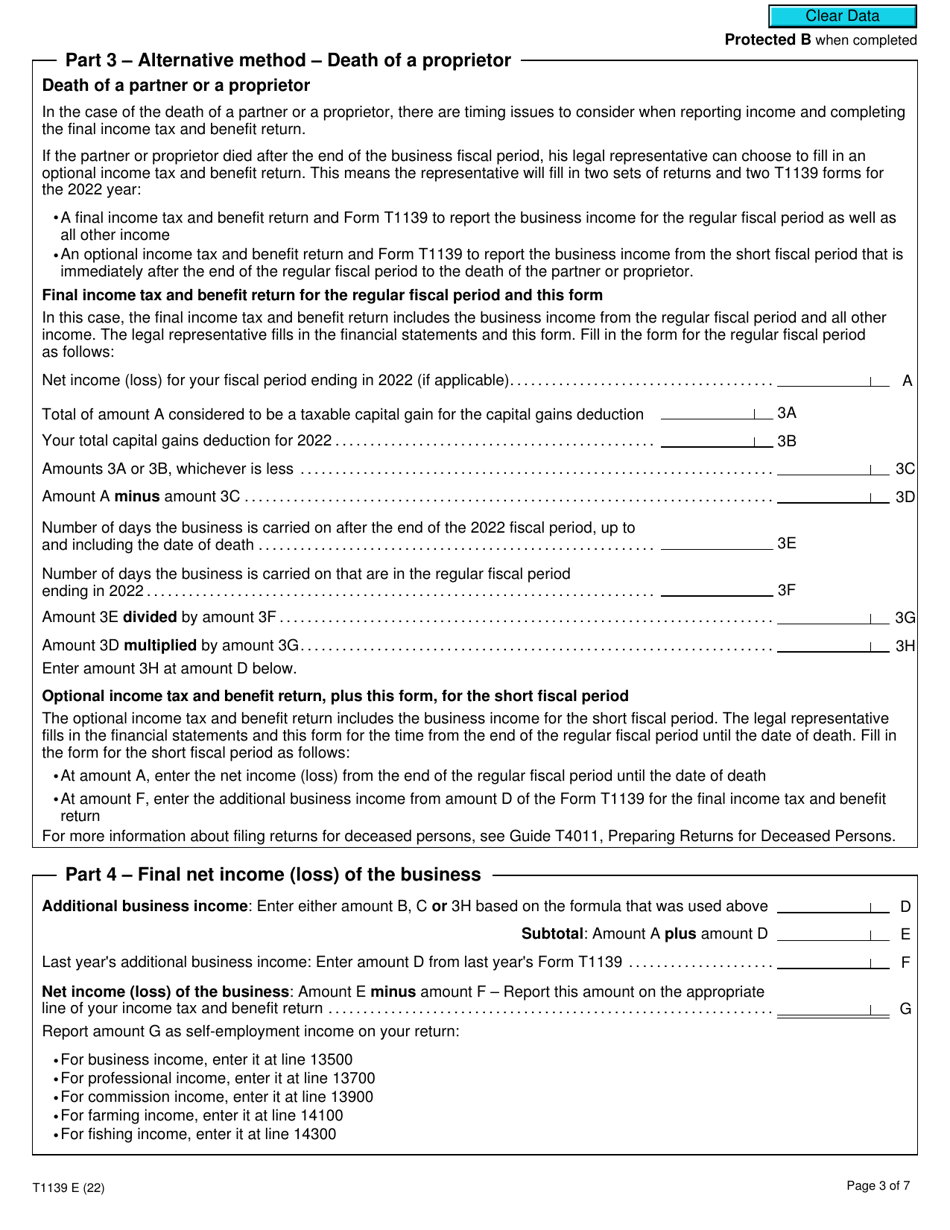 Form T1139 Reconciliation of Business Income for Tax Purposes - Canada, Page 3