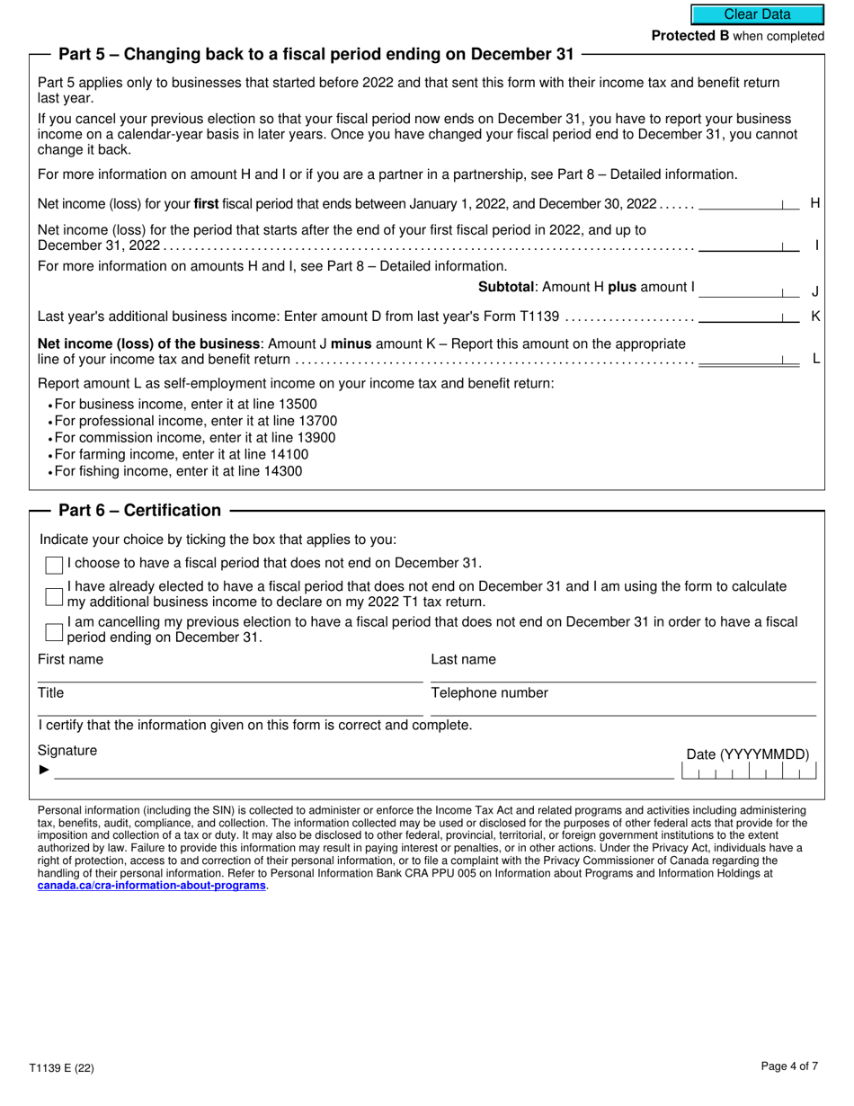 Form T1139 Reconciliation of Business Income for Tax Purposes - Canada, Page 4