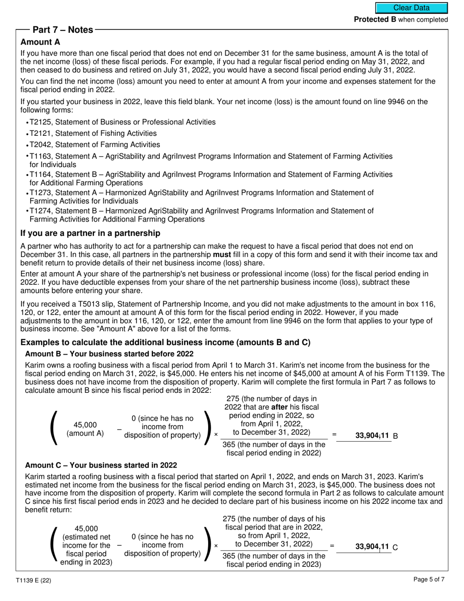 Form T1139 Reconciliation of Business Income for Tax Purposes - Canada, Page 5