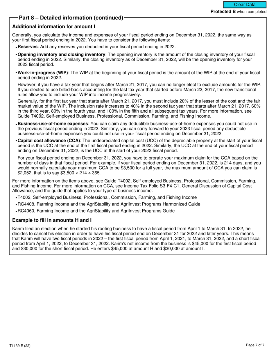 Form T1139 Reconciliation of Business Income for Tax Purposes - Canada, Page 7