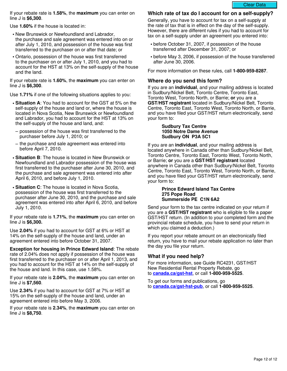 Form GST524 Gst / Hst New Residential Rental Property Rebate Application - Canada, Page 12