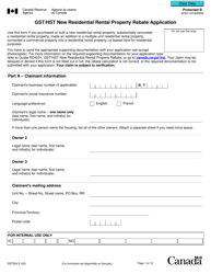 Form GST524 Gst/Hst New Residential Rental Property Rebate Application - Canada