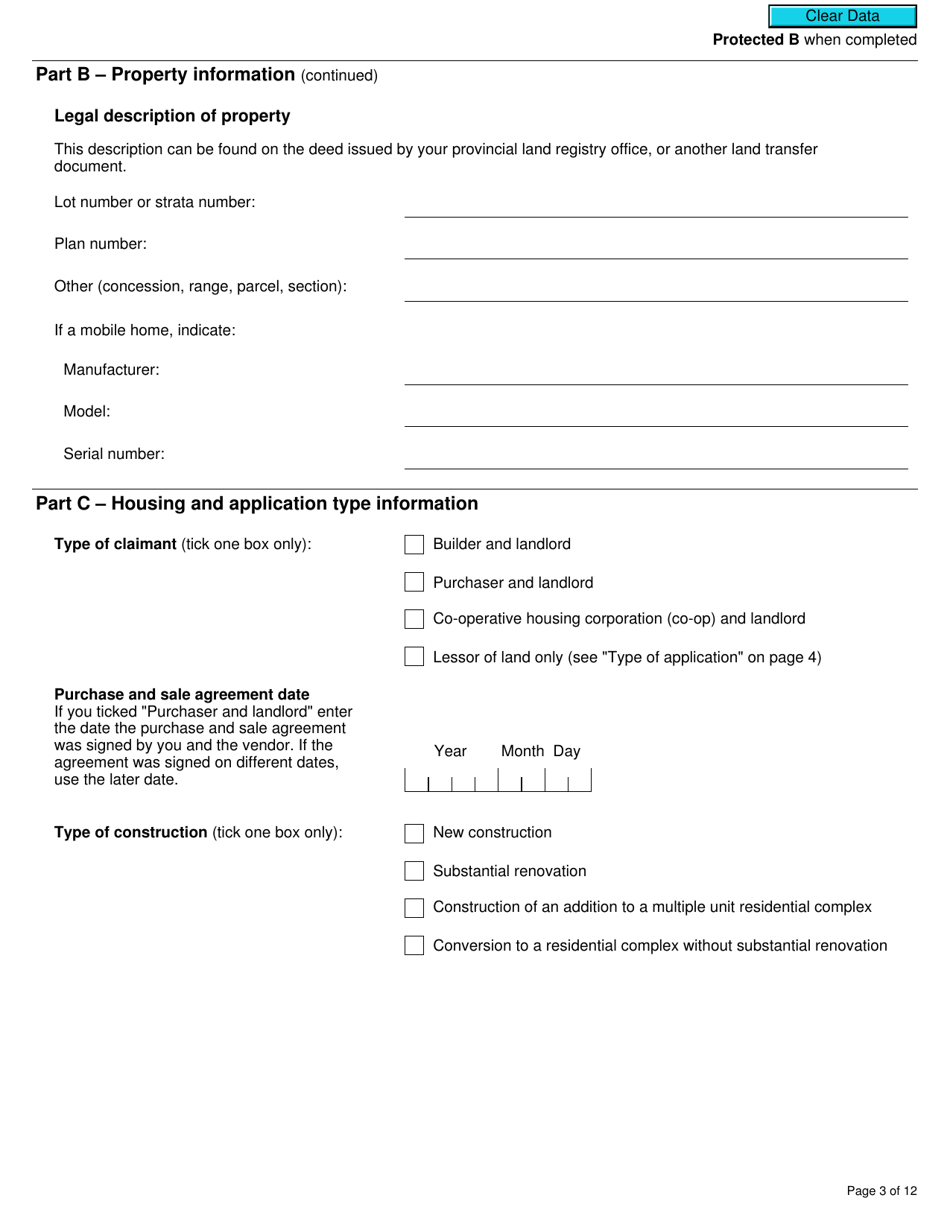 Form GST524 Gst / Hst New Residential Rental Property Rebate Application - Canada, Page 3