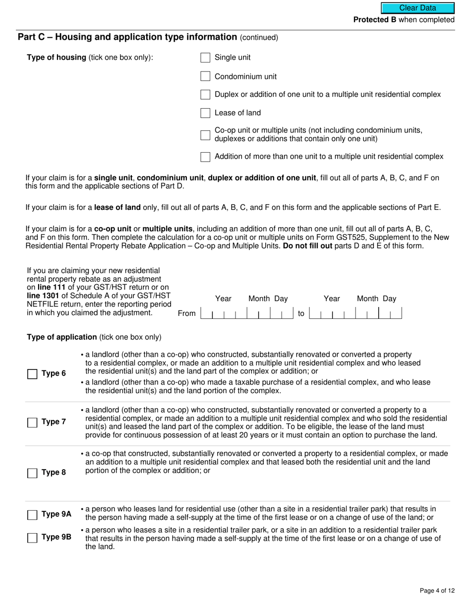 Form GST524 Gst / Hst New Residential Rental Property Rebate Application - Canada, Page 4
