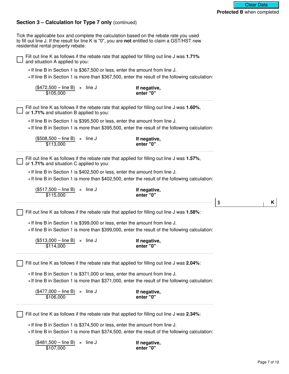 Form GST524 Gst / Hst New Residential Rental Property Rebate Application - Canada, Page 7