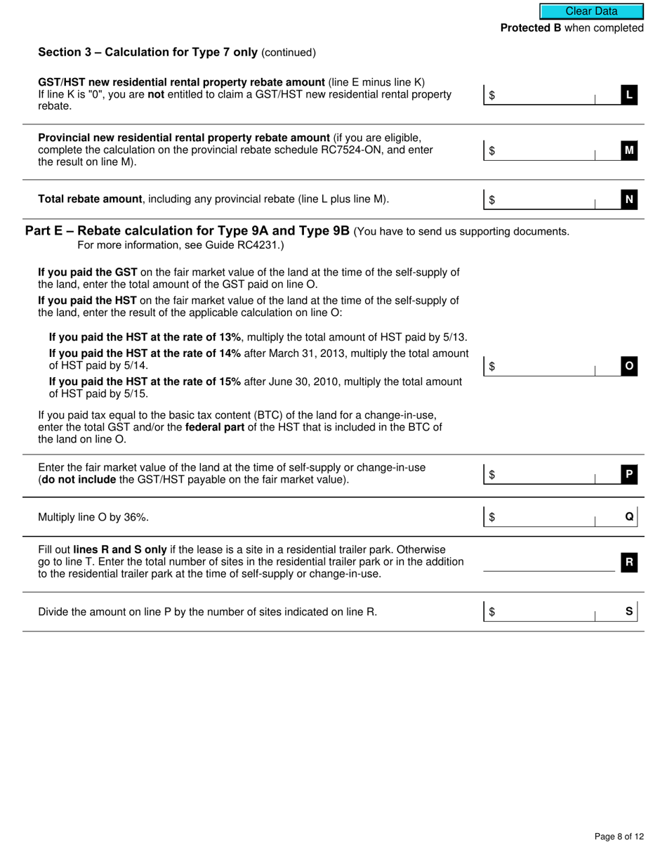 Form GST524 Gst / Hst New Residential Rental Property Rebate Application - Canada, Page 8