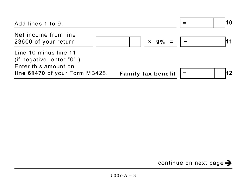 Form 5007-A Schedule MB428-A Manitoba Family Tax Benefit - Large Print - Canada, Page 3