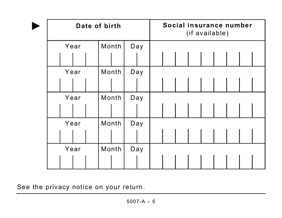 Form 5007-A Schedule MB428-A Manitoba Family Tax Benefit - Large Print - Canada, Page 5