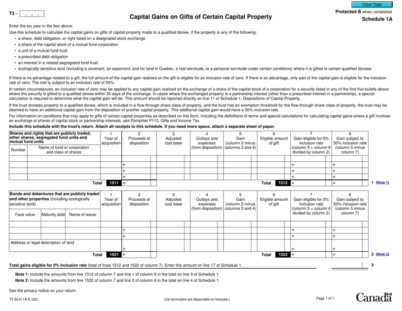 Form T3 Schedule 1A  Printable Pdf