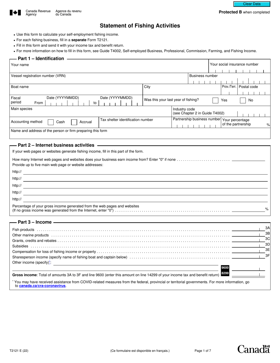 Form T2121 Statement of Fishing Activities - Canada, Page 1