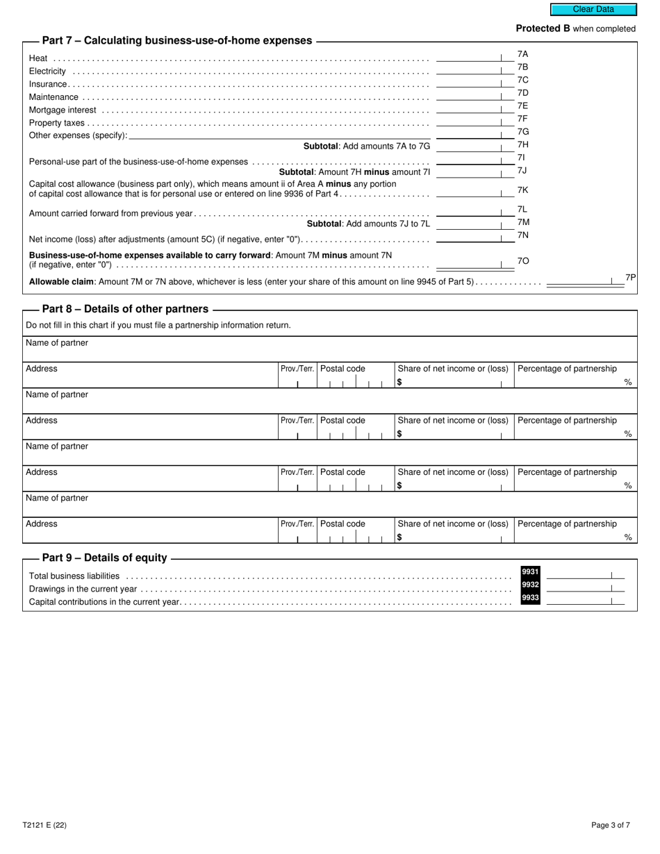 Form T2121 Statement of Fishing Activities - Canada, Page 3