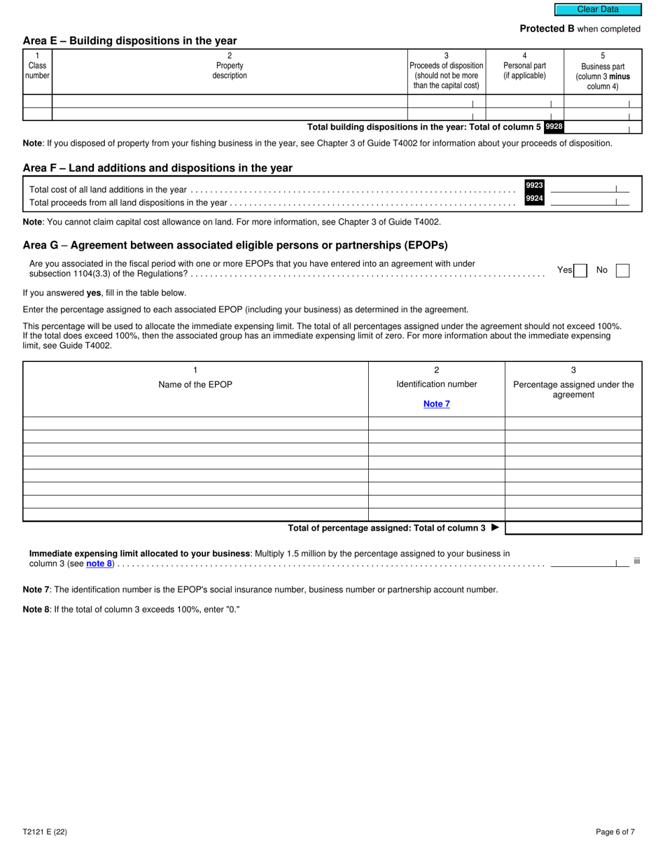 Form T2121 Statement of Fishing Activities - Canada, Page 6